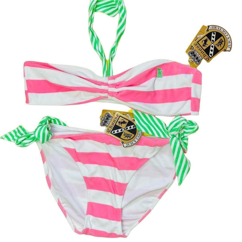 Juicy Couture 
Vintage Stripped pink Terry cloth bikini NWT